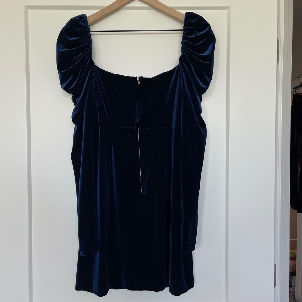 Cara Cara Laurenne Velvet Mini Dress Sm Navy Blue Puff Sleeve Chic Sexy Holiday - Picture 14 of 16